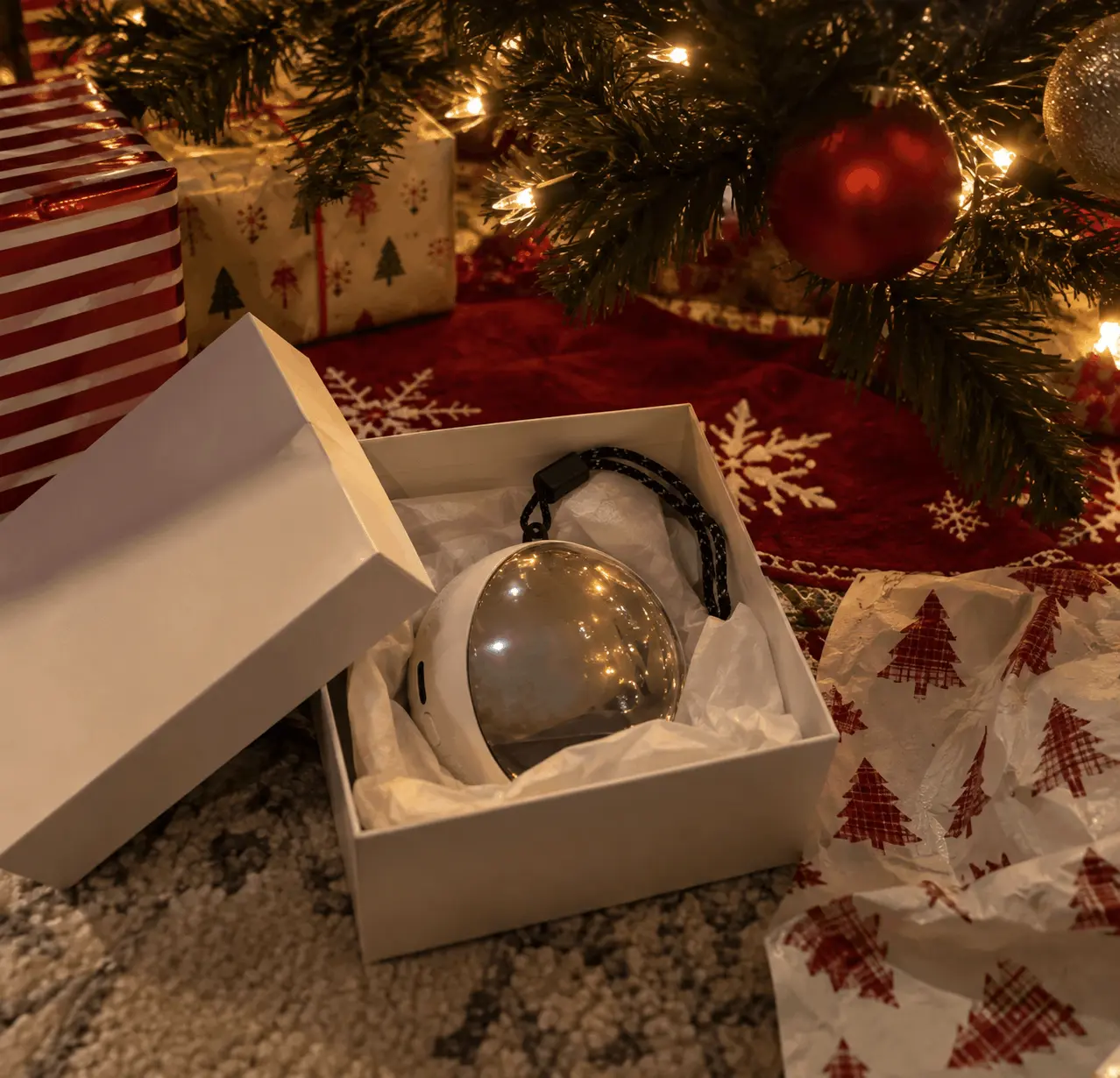 Memory Orb in its gift box under the Christmas tree
